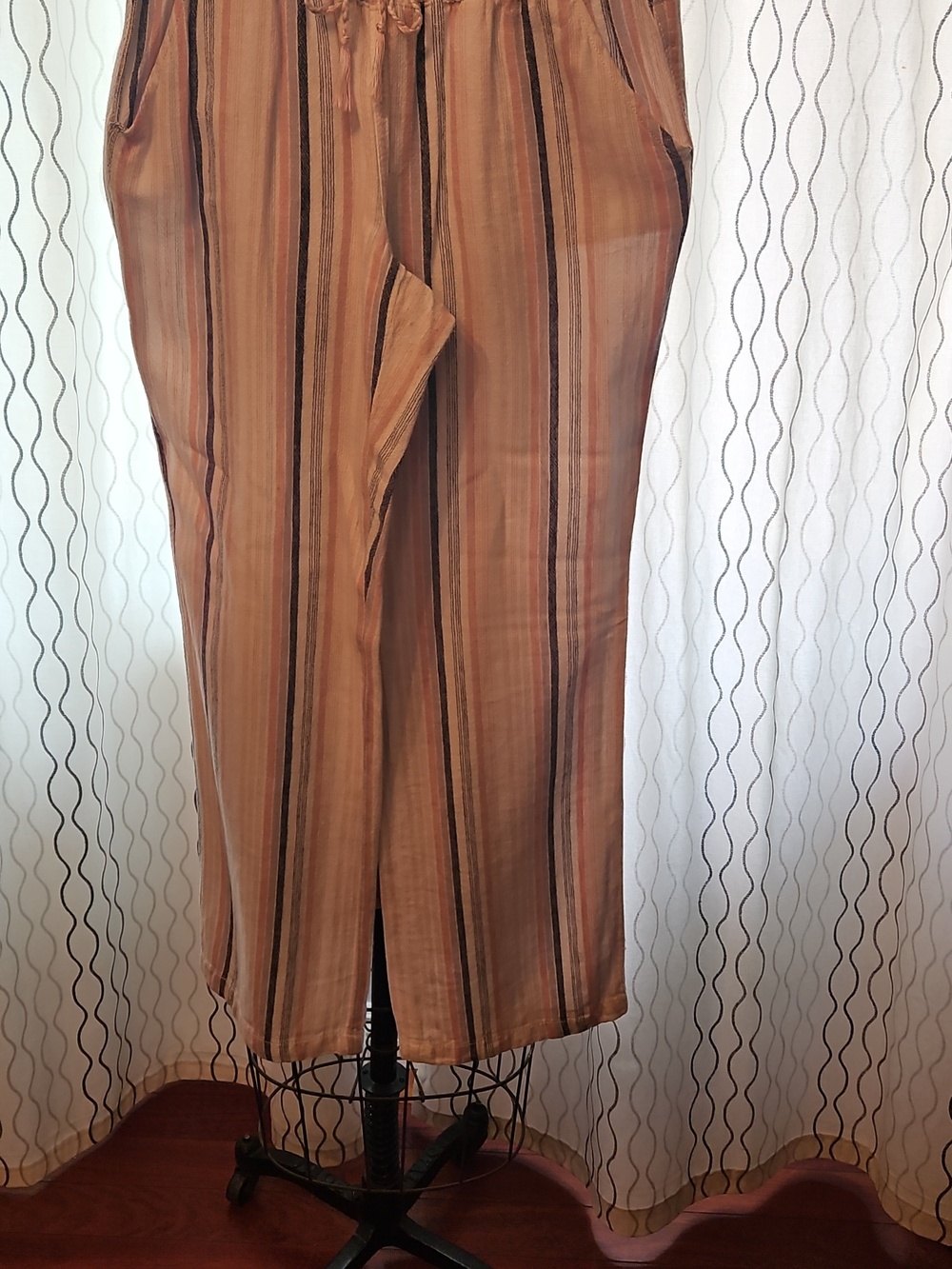 Rewash Striped Textured Fabric Pants Pink, Cream and Blue Stripe Pants